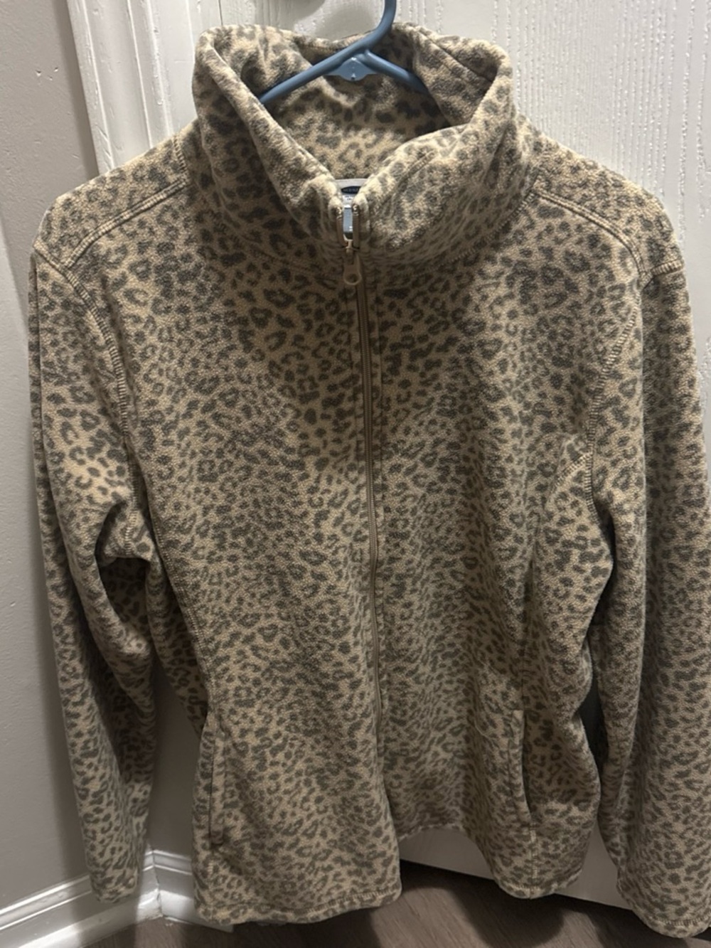 Old Navy Leopard Print Zip-Up Fleece Jacket - Tan and Gray